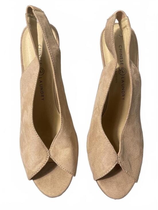 Chinese Laundry Shoes - Chinese Laundry Womens Suede Peep Heels Size 8.5 Wedding Beige Tan Sexy Boho